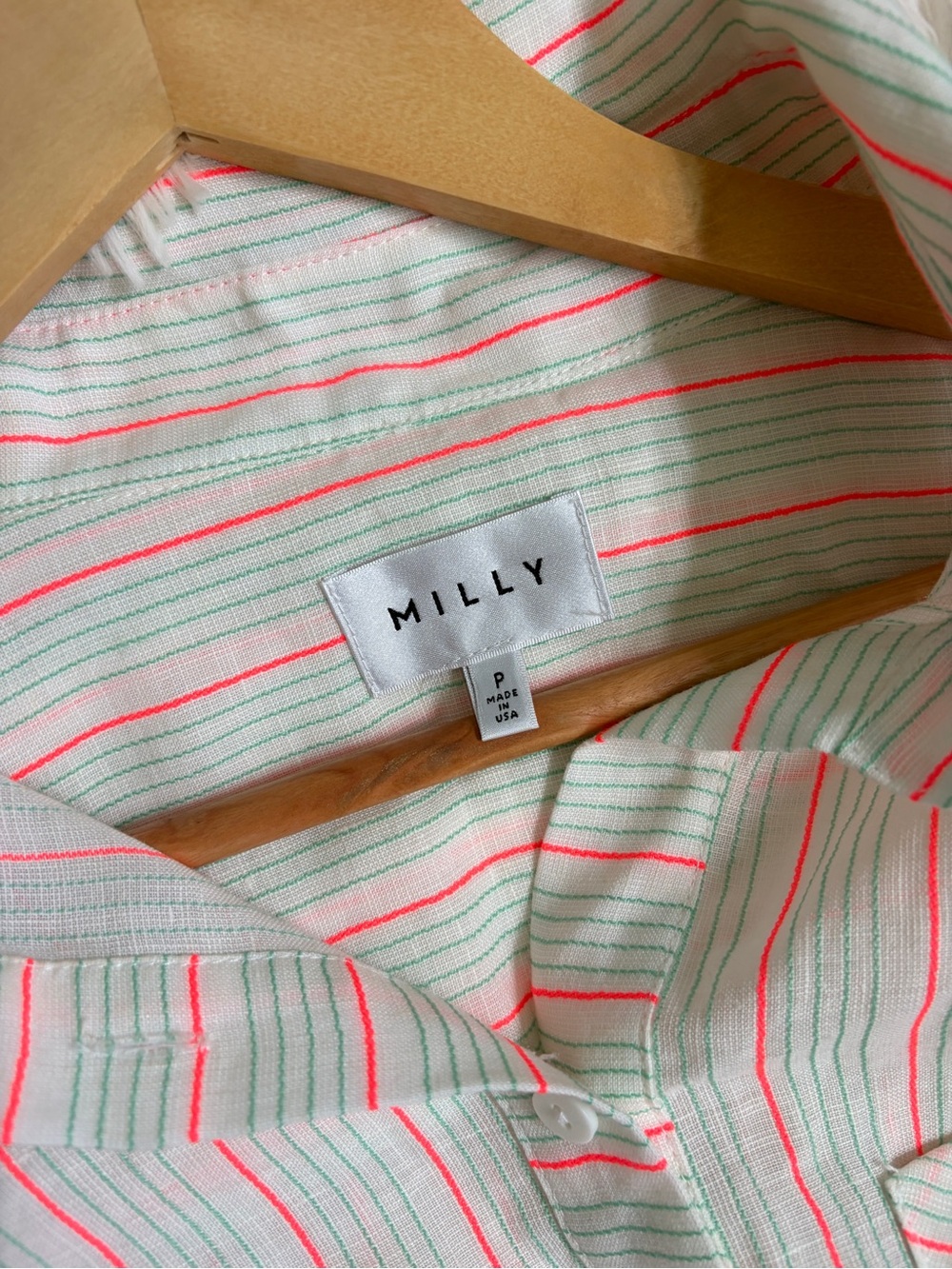 Milly Linen Button Front Shirt Dress Coverup Cream Neon Coral Green XS - Picture 9 of 14